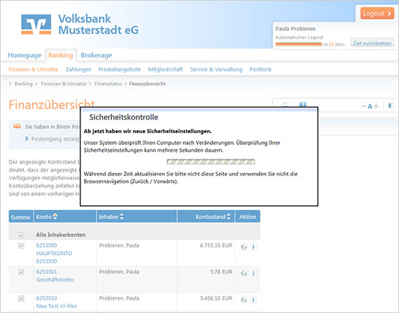 Phishing Warnungen Ansicht Phishing-Mail, Vorwand: Sicherheitskontrolle